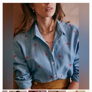 SÉZANE Anne Embroidered Heart Chambray Shirt